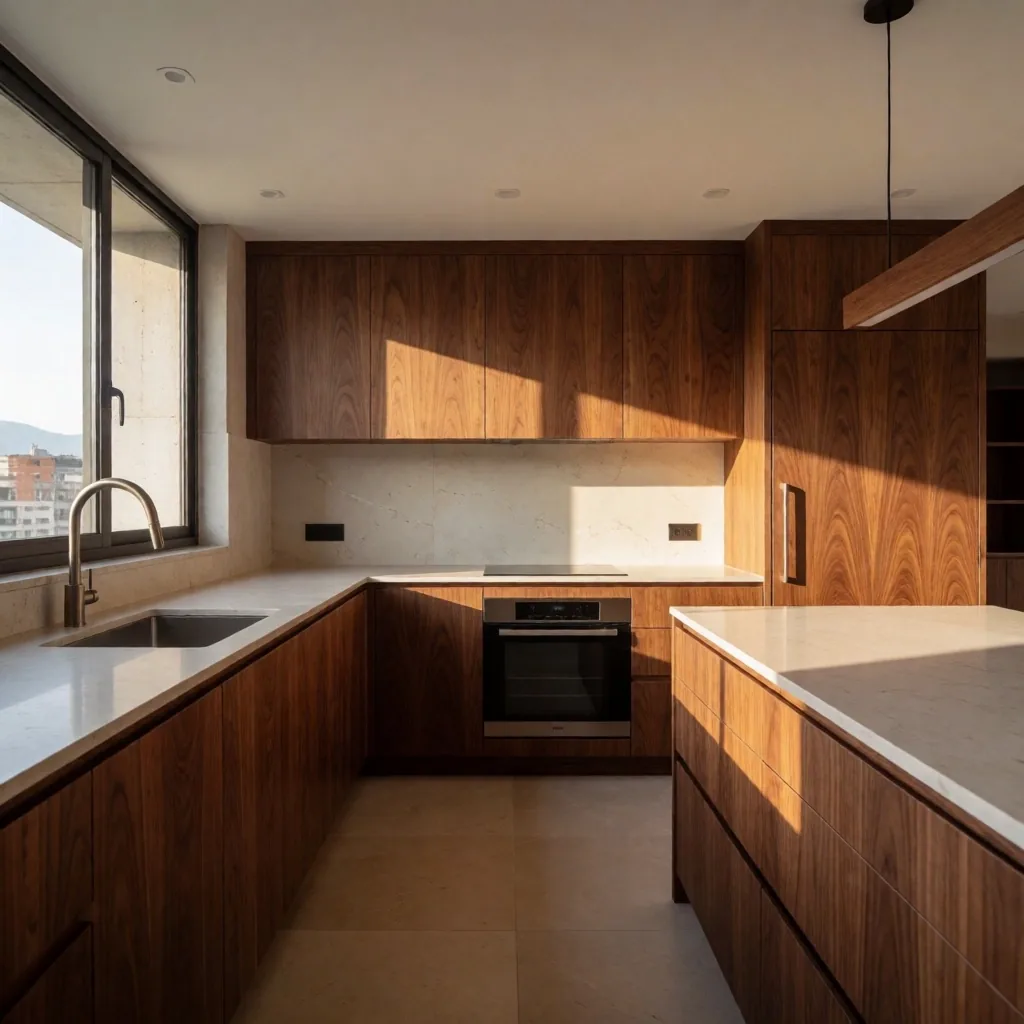 Cocina integral de madera a medida recién instalada