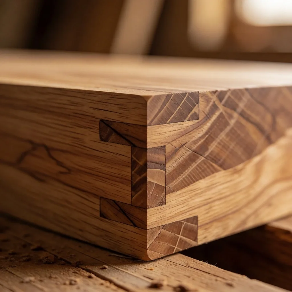 Detalle de ensamble de madera en taller