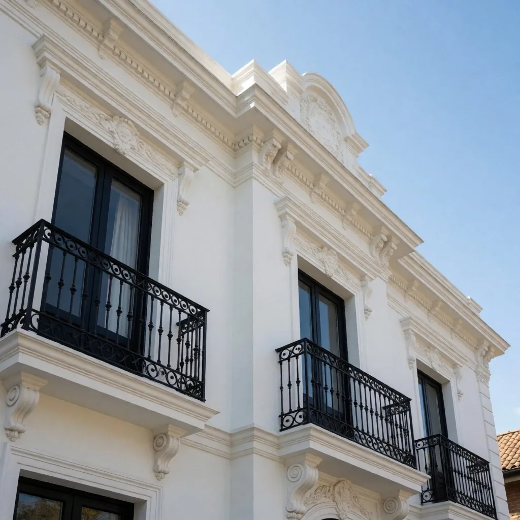 Fachada restaurada con molduras y pintura vinil-acrílica en Teusaquillo